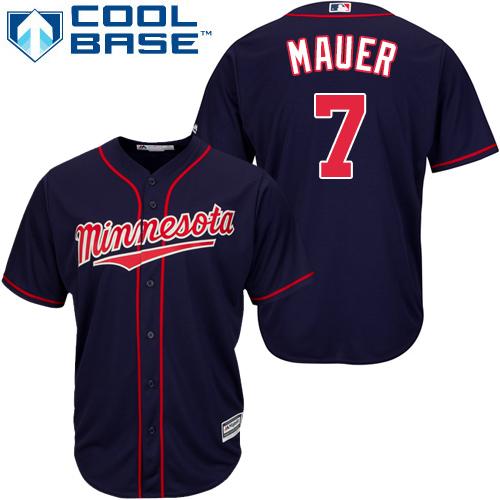 Twins #7 Joe Mauer Stitched Navy Blue Cool Base Youth MLB Jersey